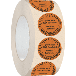 Prüfplakette geprüft nach DGUV V3, Nächster Prüftermin, 27-32, orange, Primärfaser-Graspapier, Ø 30mm, 500/RO Bild 2