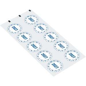 Prüfplakette 2027, weiß, Folie, mit Spezialkleber, Oberflächenschutz, Ø 35mm, 10 / Bogen Bild 2
