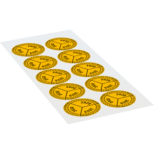 Prüfplakette 2028-2030, gelb, Dokumentenfolie, selbstklebend, Ø 40mm, 10 / Bogen Bild 2