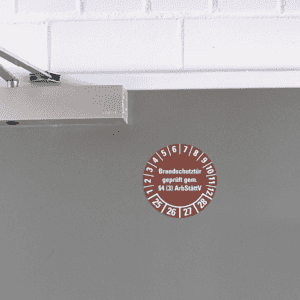 Prüfplakette Brandschutztür 25-28, braun, Dokumentenfolie, Ø 30mm, 18 / Bogen Bild 4