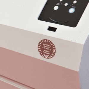 Prüfplakette BetrSichV §14, DGUV52, Nächster Prüftermin, 2025, braun, Folie, Spezialkleber, Ø30mm, 18 / Bogen Bild 4