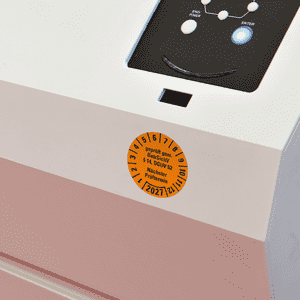 Prüfplakette BetrSichV §14, DGUV52, Nächster Prüftermin, 2027, orange, Folie, Spezialkleber, Ø30mm, 18 / Bogen Bild 4