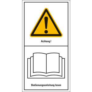 Maschinenkennzeichen Achtung! Bedienungsanleitung lesen, Folie, 100 x 200mm Bild 1