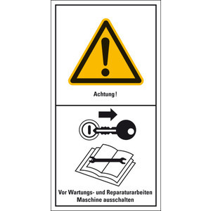 Maschinenkennzeichen Vor Wartungs - und Reparaturarbeiten Maschine ausschalten, Folie, 100x200mm Bild 1