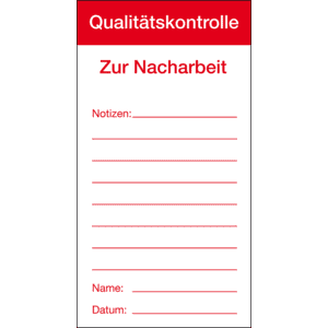 Qualitätsaufkleber Qualitätskontrolle-Zur Nacharbeit, Papier, 80x150mm, 100/Block Bild 1