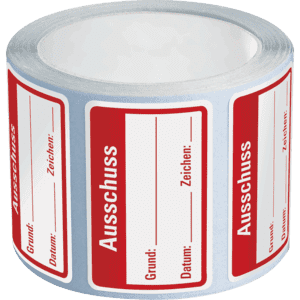 Qualitätsaufkleber Ausschuss, Haftpapier, ablösbar, 40 x 25mm, 250 / Rolle Bild 1