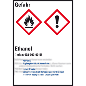 GHS-Etikett Ethanol, gemäß GefStoffV/GHS/CLP, Folie, selbstklebend, 52x74mm, 10 / Bogen Bild 1