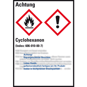 GHS-Etikett Cyclohexanon, gemäß GefStoffV/GHS/CLP, Folie, 52x74mm, 10 / Bogen Bild 1