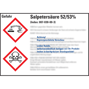 GHS-Etikett Salpetersäure 52/53%, gemäß GefStoffV/GHS/CLP, Folie, 105x74mm, 8 / Bogen Bild 1