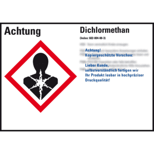 GHS-Etikett Dichlormethan, gemäß GefStoffV/GHS/CLP, Folie, 105x74mm, 8 / Bogen Bild 1
