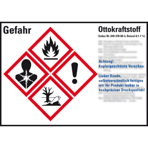 GHS-Etikett Ottokraftstoff, gemäß GefStoffV/GHS/CLP, Folie, 105x74mm, 8 / Bogen Bild 1