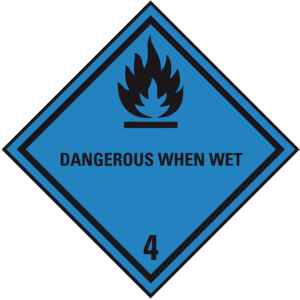 Verpackungskennzeichen Klasse 4.3, Dangerous When Wet, Folie, seewasserbeständig, 100x100mm Bild 1