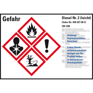 Gefahrstoffetikett Diesel leicht UN 1202, GefStoffV/GHS/CLP, 105x74mm, 8 / Bogen Bild 1