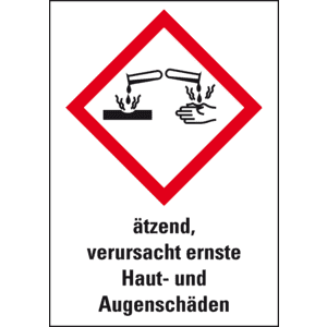 Gefahrensymbol Ätzwirkung GHS05, ätzend, verursacht ernste Haut - und Augenschäden, Folie, 26x37mm, 12 / Bogen Bild 1