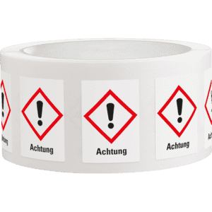 Gefahrensymbol Ausrufezeichen GHS07, Achtung, Haftpapier, 74 x 105mm, 1000 / Rolle Bild 1