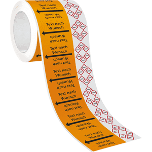 Rohrleitungsband, Wunschtext, bis 3 Symbole, Ausführ.1, DIN 2403, ab Ø 15mm, 33m/Rolle Bild 1