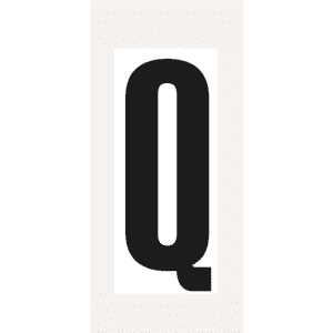 Buchstabe Q, weiß/schwarz, Folie, Schrifthöhe 150mm, 72x170mm, 20 Stück / Verpackungseinheit Bild 1