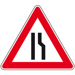 Verkehrszeichen Verengte Fahrbahn rechts, Nr. 121-10, Aluminium RA0, reflektierend, Schenkellänge 900mm Bild 1