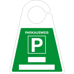 Parkausweis mit Parkplatzzeichen, zum Beschriften, grün, Kunststoff, 120 x 165mm Bild 1