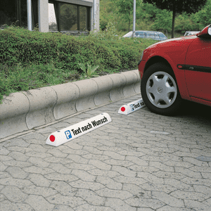 Parkplatzbegrenzung, Text nach Wunsch, 2 rote Reflektoren, weiß, Kunststoff, 900x100x90mm Bild 2