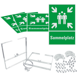 Würfelset Rettungszeichen Sammelstelle, Aluminium, 400x600mm, inklusive Befestigungsset Bild 1