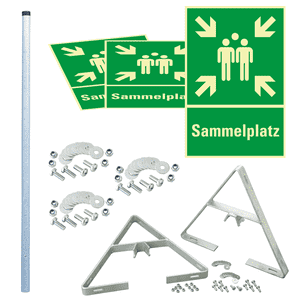 PERMALIGHT® power Dreieckset Kombizeichen Sammelstelle, 400x400mm, Pfosten/Befestigung Bild 1