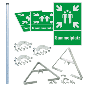 Dreieckset Kombizeichen Sammelstelle, 400 x 600mm, inkl. Pfosten / Befestigung Bild 1