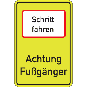 Hinweisschild Schritt fahren - Achtung Fußgänger, Aluminium RA2, 600 x 900mm Bild 1