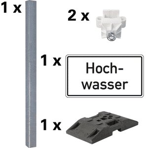 Vorteils-Set Hochwasser, Verkehrszeichen Hochwasser, Fußplatte, 2 Universal-Klemmen Bild 1