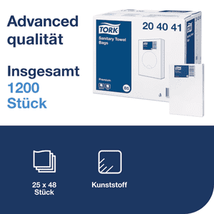 TORK Hygienebeutel, zur Entsorgung von Hygieneartikeln, weiß, 1,4 l, 48x25 Stück/VE Bild 3