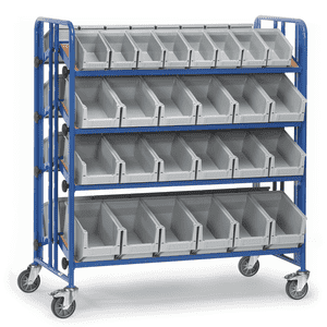 fetra® Montagewagen, 2-seitig, mit Sichtlagerlägerkästen, blau, 1420x740x1530mm Bild 1