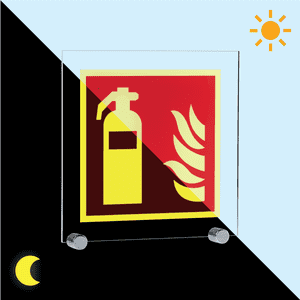 PERMALIGHT® power Brandschutzschild Feuerlöscher, ASR/ISO, mit Klemmbefestigung, Acryl, 250x250mm Bild 1