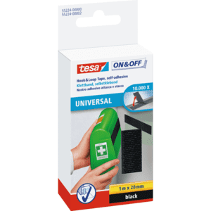 tesa®On & Off Klettband, schwarz, 1m x 20 mm Bild 1