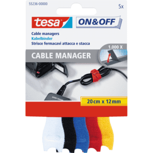 tesa®ON & OFF Klett Kabelbinder, bunt, 5 Farben, 20 cm x 12 mm Bild 1