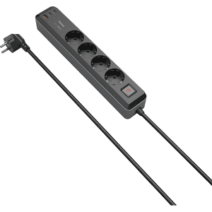 hama Multi- Steckdosenleiste, 4fach, USB- C / A 65W, 1,4m Kabel, sschwrz / Grau Bild 1