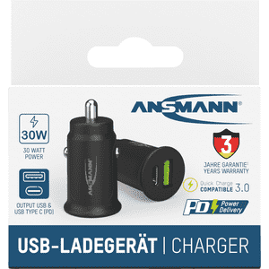 ANSMANN KFZ- Netzteil, Zigarettenanzünderbuchsen- Stecker m. USB- A und USB- C Port Bild 1