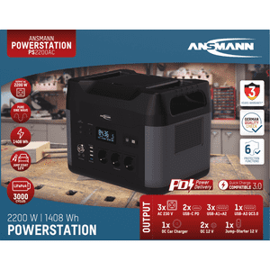 ANSMANN Powerstation PS2200AC, 1408Wh, m.verschiedenen Anschlüssen, 360 x 280 x 270mm Bild 4