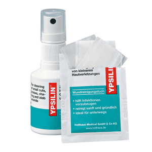 YPSILIN® Wundreinigungsset, 50 ml Fluid und 10 Feuchtkompressen Bild 1