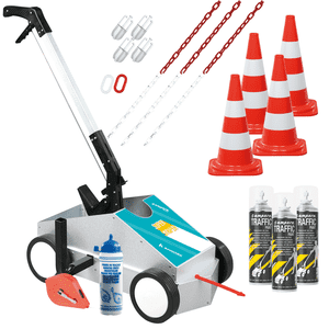 Vorteils-Set Parkplatz-Markierung, 4Leitkegel, rot/weiß, Ketten, Markiergerät, Farbe Bild 1
