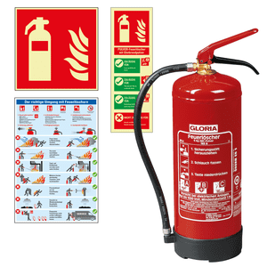 Vorteils-Set Feuerlöscher, Pulver-Feuerlö., 2 Aushänge und Brandschutzz.  Feuerlö.