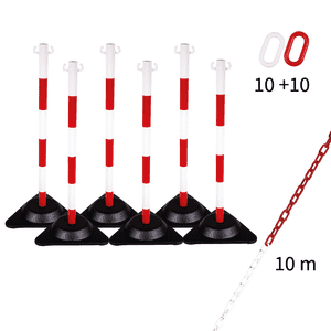Absperrpfosten-Set Clever, rot/weiß, Kunststoff, Kette, 10m, 10 Verbindungsglieder Bild 1