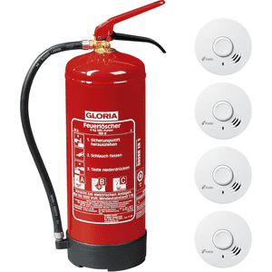 Vorteils- Set Feuerlöscher und CO2-Rauchmelder, 1 Pulverlöscher, 4 Rauchmelder Bild 1