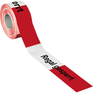 Absperrband Regal gesperrt, rot/weiß geblockt, Polyethylen, 80mm, 500m/Rolle Bild 1