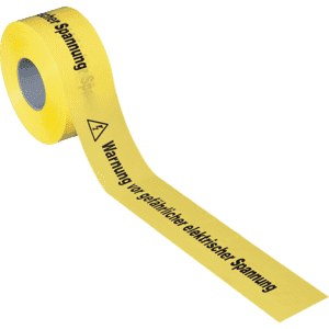 Absperrband Warnung vor gefährlicher elektrischer Spannung, mit Symbol, gelb, B 80mm, 500m/Rolle Bild 1