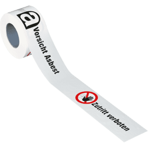 Absperrband Vorsicht Asbest, Zutritt verboten, weiß, 80mm, 250m / Rolle Bild 1