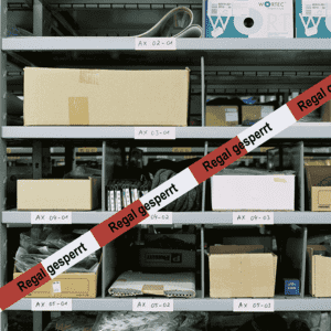 Absperrband Regal gesperrt, rot/weiß geblockt, Polyethylen, 80mm, 500m/Rolle Bild 2