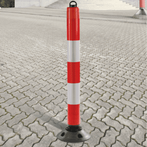 K.57 Absperrpfosten ParkPin mit Fuß, mit Ösenkappe, rot / weiß, Ø 100mm, 1050mm Bild 2