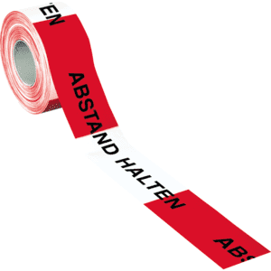 Absperrband Abstand halten, rot / weiß geblockt, Polyethylen, 80mm, 500m / Rolle Bild 1