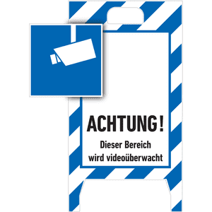 Hinweisaufsteller 3D-Optik, ...videoüberwacht, blau/weiß, Kunststoff, 480x650mm, 300g Bild 3
