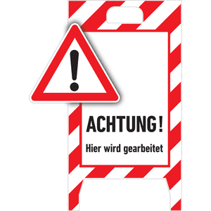 Verbotaufsteller 3D-Optik, Hier wird gearbeitet, rot/weiß, Kunststoff, 480x650mm, 300g Bild 3